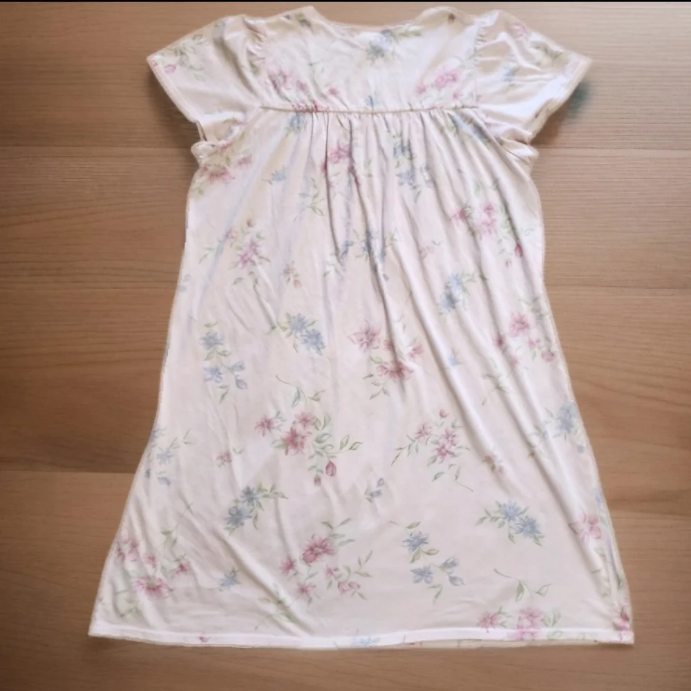 Miss Elaine Lace Yoke Floral Nightgown L | Vintage Style Pastel Silkyknit